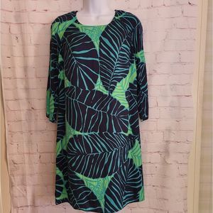 Lilly Pulitzer Green/Blue Palm Frond Print Dress 3/4 Sleeves Lined sz.4 ret $285